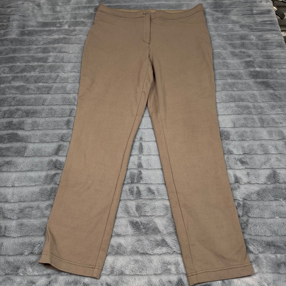 Chicos Womens Size 1 Short Taupe Brown Ponte Pull On Straight Leg Pants 13535